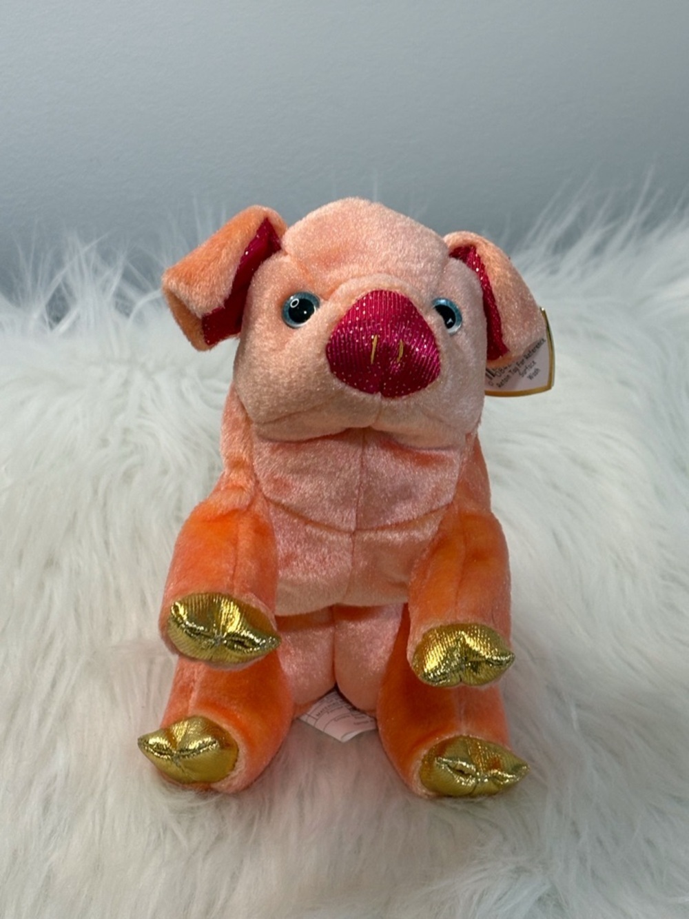 Ty(34)Orange Plush Zodiac Pig with Pink Snout and Gold Hooves